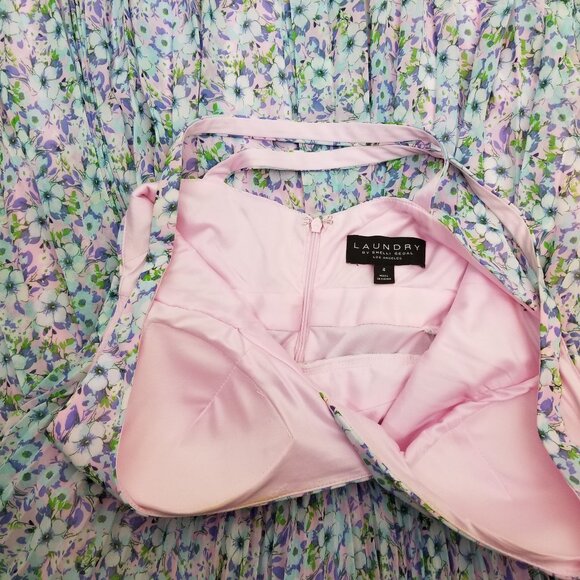 Laundry Pink & Blue Floral Pleated Chiffon Maxi Dress by Shelli Segal * Size 4 - Picture 13 of 13